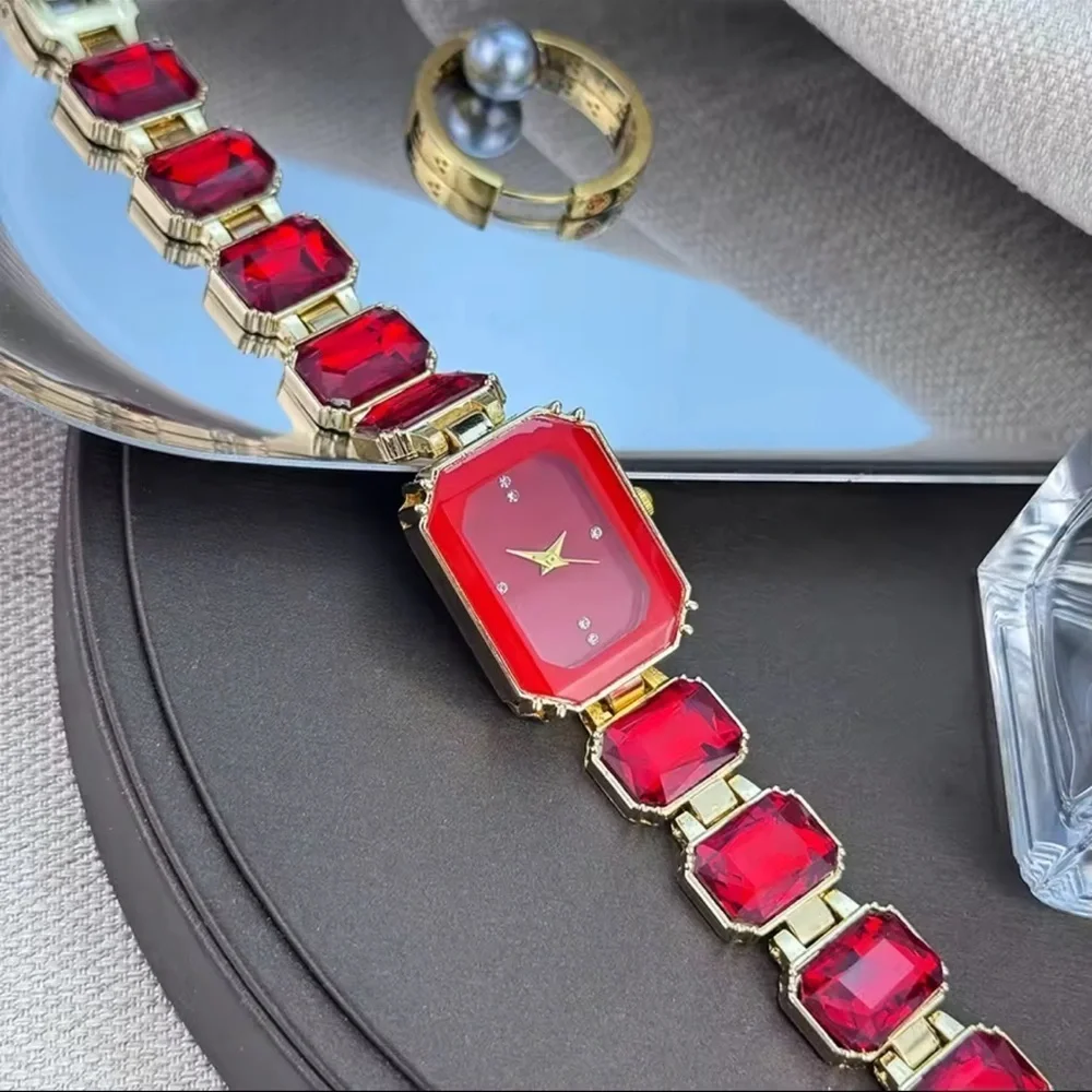 Ruby Red Crystal Gemstone Watch